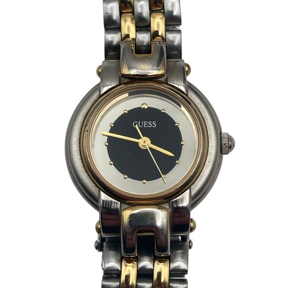 VTG Guess Women's Watch 25mm Black with Gold and Silver Tones - New Battery - Picture 1 of 6